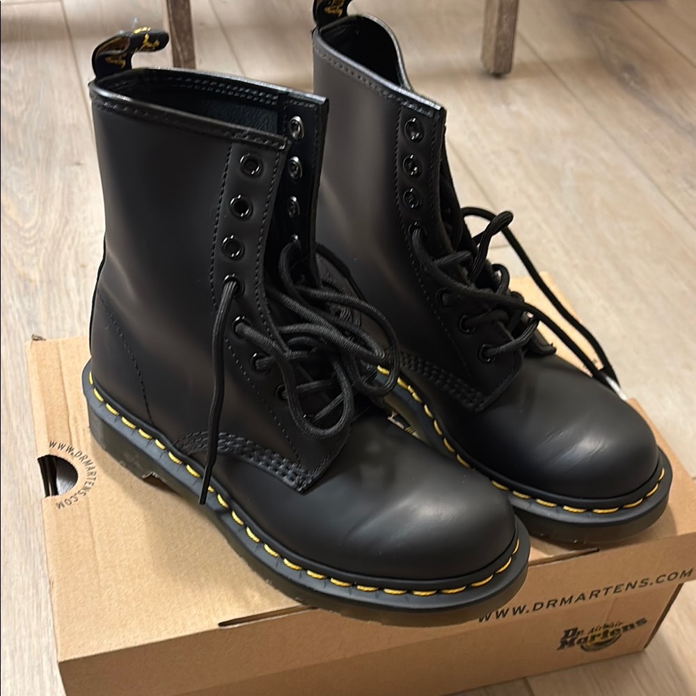 Dr. Martens Black Boots with Yellow Stitching